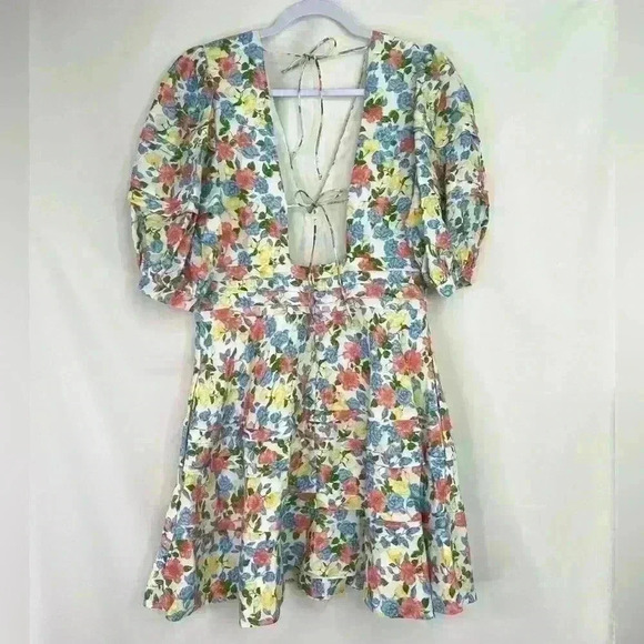 Amur Avian Puff Sleeve Floral Mini Dress in White Anemone Floral Size XL NWT - Picture 5 of 16